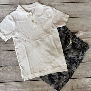 NWT Children's Place Outfit White Short Sleeve Polo Shirt Camo Shorts Sz S 5